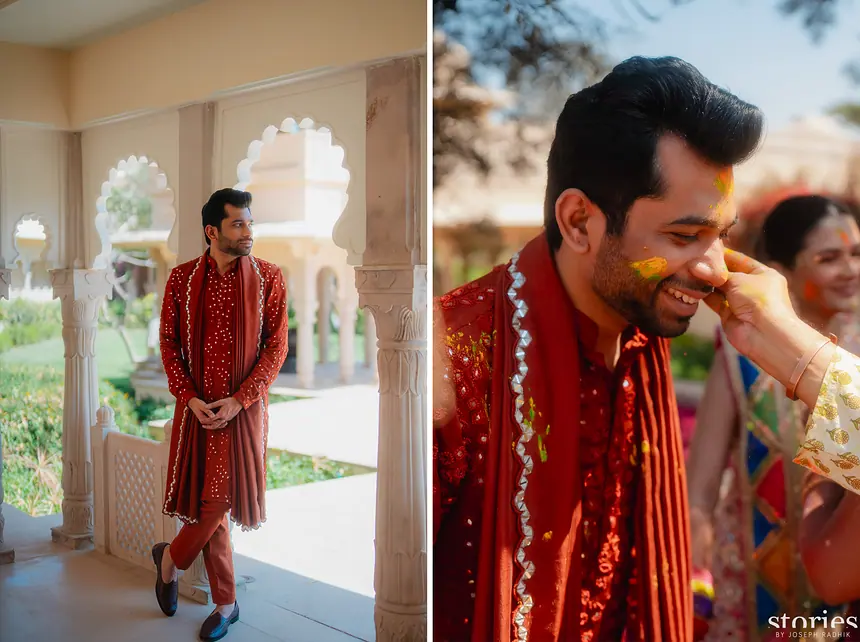 Groom styled for a Holi celebration