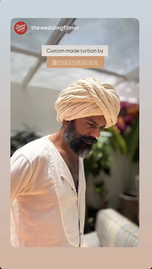 Custom made turban by Mantra Kishore, shared by @theweddingfilmer